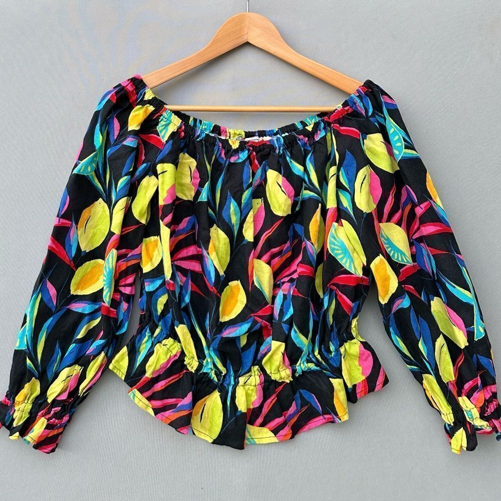 5 for $45 Tabitha Top Blouse Shirt Size S Lemon Print Linen Blend - Picture 3 of 8